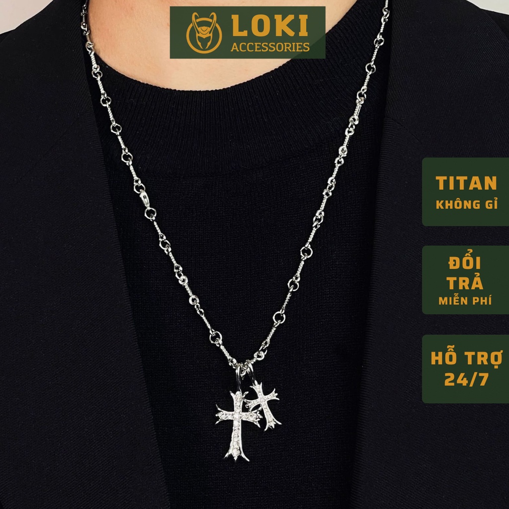 Dây Chuyền Nam Nữ Mặt Chữ Thập LOKI.Accessories Màu Bạc Đẹp Cao Cấp - Vòng Cổ Nam Chất Liệu Titan- Vòng Cổ Dias