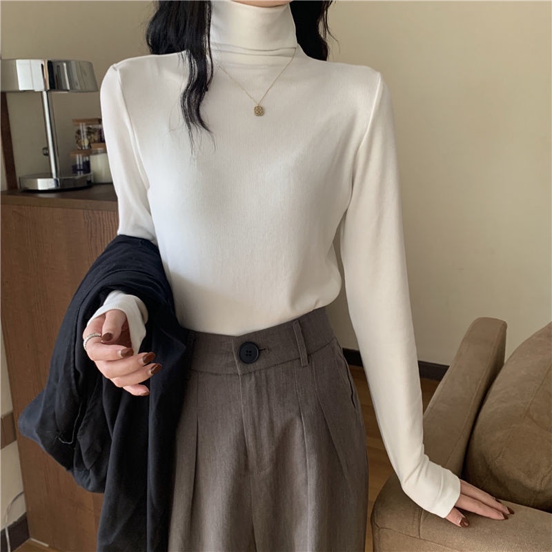 Áo thun COZOK tay dài cổ cao màu trơn dáng ôm thời trang Hàn Quốc