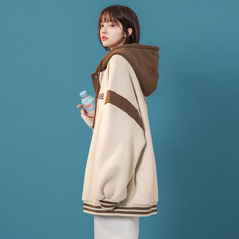 IELGY IELGY Áo Khoác Bóng Chày Dáng Suông Có Nón Cho Nam Nữ