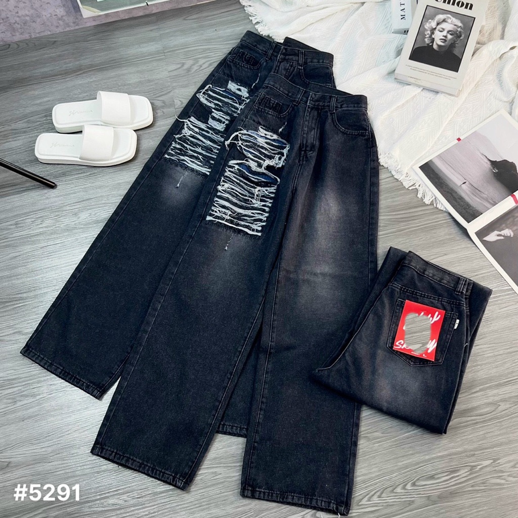 [ORTD5286] QUẦN JEANS ỐNG RỘNG NỮ LƯNG CAO RÁCH 1 MẢNG TÚI PHẢI CAO LAI CUỐN MÀU XANH ĐẬM SIÊU NGẦU CÁ TÍNH ĐẲNG CẤP | BigBuy360 - bigbuy360.vn