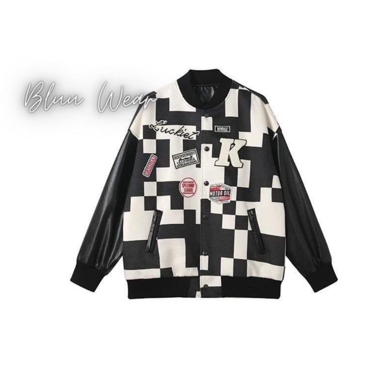 Bomber caro tay da unisex form rộng LQB15