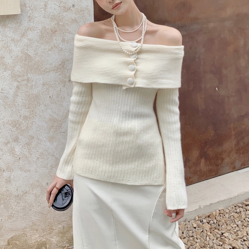 Áo Sweater Tay Dài Lệch Vai Màu Sắc Thời Trang Dành Cho Nữ