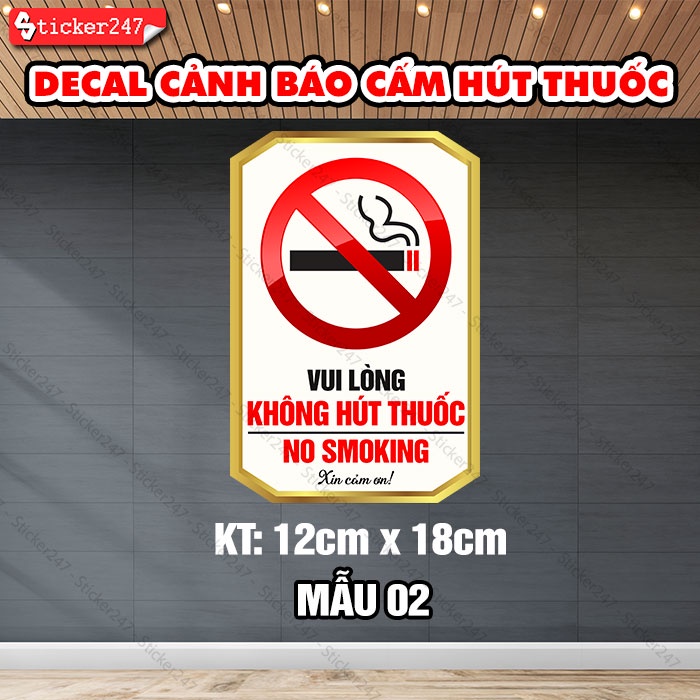 Decal Cảnh Báo Vui Lòng Không Hút Thuốc 𝑭𝒓𝒆𝒆𝒔𝒉𝒊𝒑 Biển Cảnh Báo No Smoking - Sticker Trang Trí Dán Kính, Tường,Gỗ
