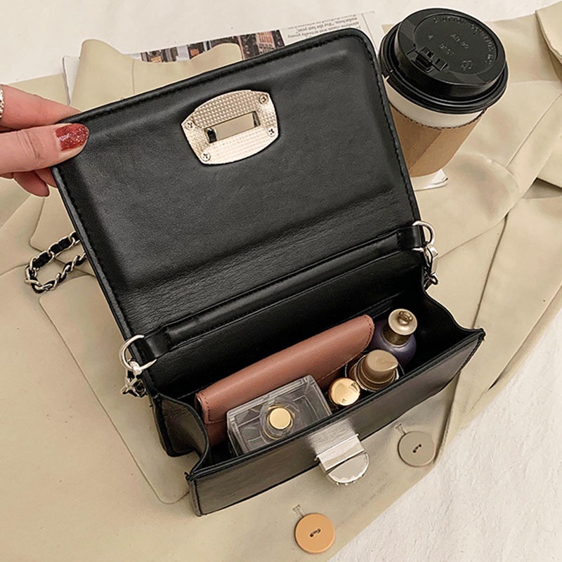 Túi đeo chéo IELGY hình vuông nhỏ đính đá phối dây đeo sợi xích kiểu Pháp thời trang cho nữ