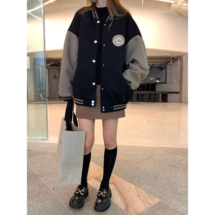 Áo Khoác Bóng Chày Dáng Rộng Phong Cách Retro Thời Trang