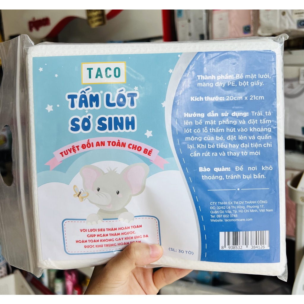 Tấm Lót Sơ Sinh TACO An Toàn Tiện Lợi Cho Bé 30Tờ/Gói