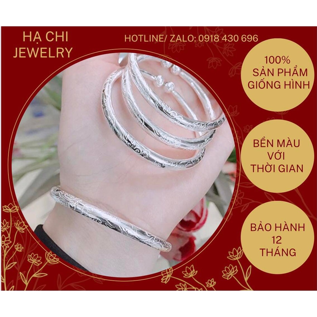 Kiềng tay vòng tay cua chạm khắc họa tiết hình rồng điều chỉnh bạc ta cho người lớn ( Bản dày đẹp) - Hạ Chi Jewel KT1109
