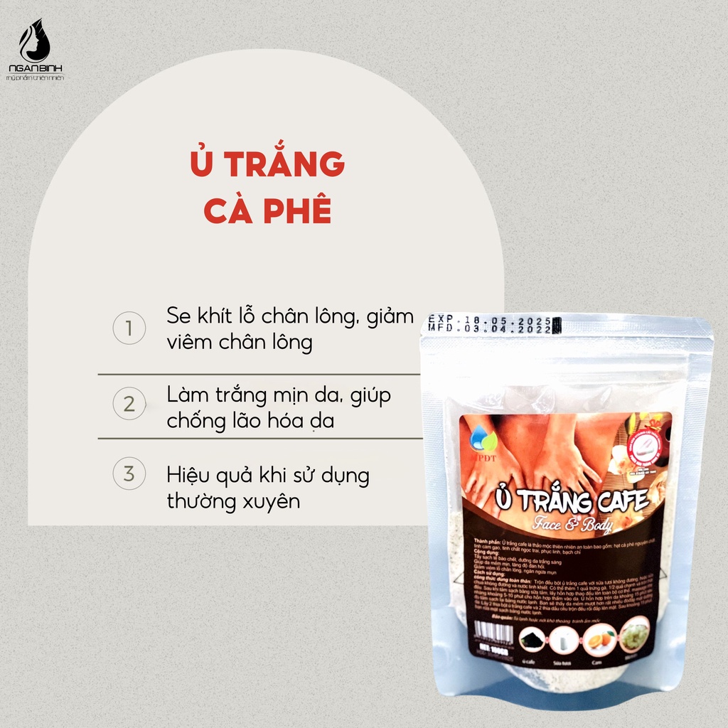 Ủ trắng cafe dưỡng da trắng sáng, làm mờ vết thâm hiệu quả 100gr