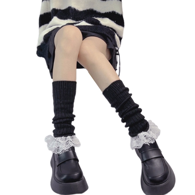 Xiangbao Vớ Dệt Kim Giữ Ấm Chân Viền Ren Nhún Bèo Dễ Thương Phong Cách Harajuku Cho Nữ