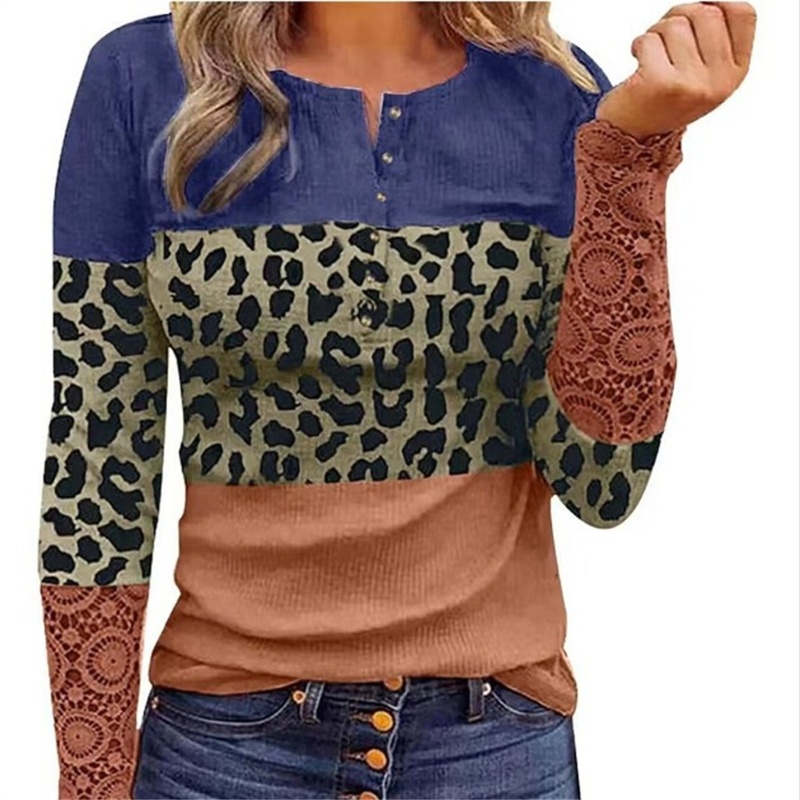 Áo Sơ Mi Tay Dài Cổ Tròn Phối Ren Và Nút Màu Sắc Thời Trang Cho Nữ