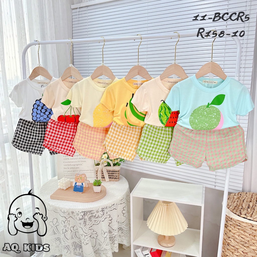 Bộ cộc tay Size 80-170 (8-32kg) áo vải thun lạnh quần caro Style Korea Baby siêu xinh
