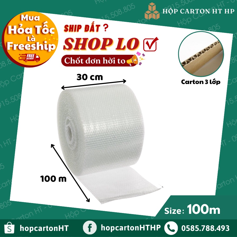 Cuộn Xốp Nổ Chống Sốc 100m Bóng Khí Chống Sốc Bọc Hàng Khổ 20cmx100m và 30cmx100m Tiện lợi