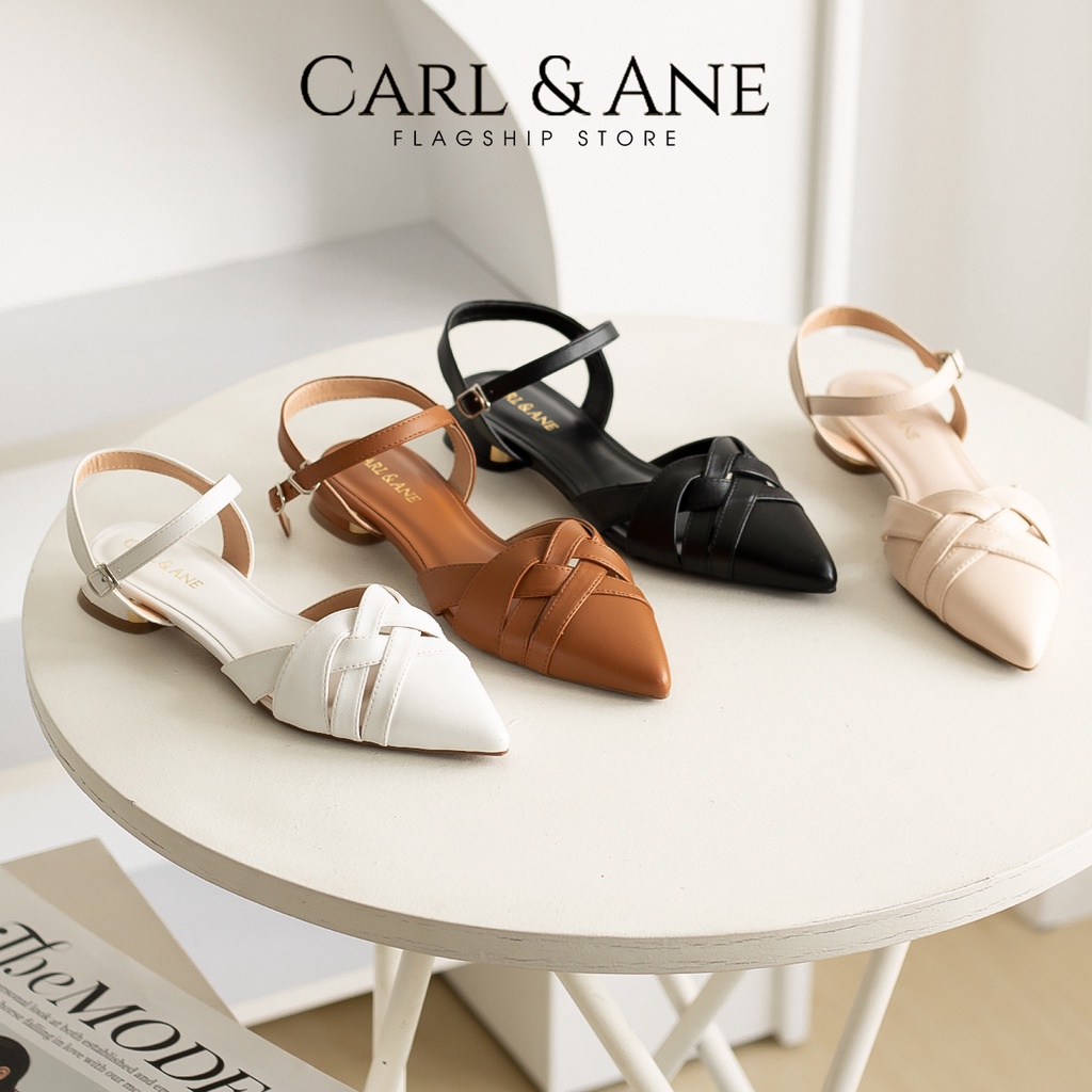 Carl & Ane - Giày cao gót mũi nhọn phối mũi quai đen chéo cao 2.5cm màu bò _ CL032