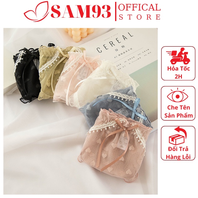 Quần Lót Nữ Ren Tim Sexy Ôm Dáng Đính Nơ Quyến Rũ 💖FREESHIP💖 Quần Chip Ren Cao Cấp Nhiều Màu Dễ Thương - SAM93 Q23
