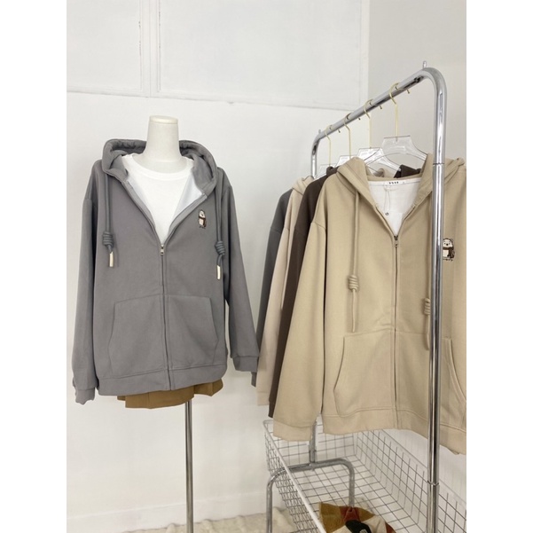 Áo Khoác Hoodie Zip Thêu Chú Gấu 9088 Nỉ 2 Da