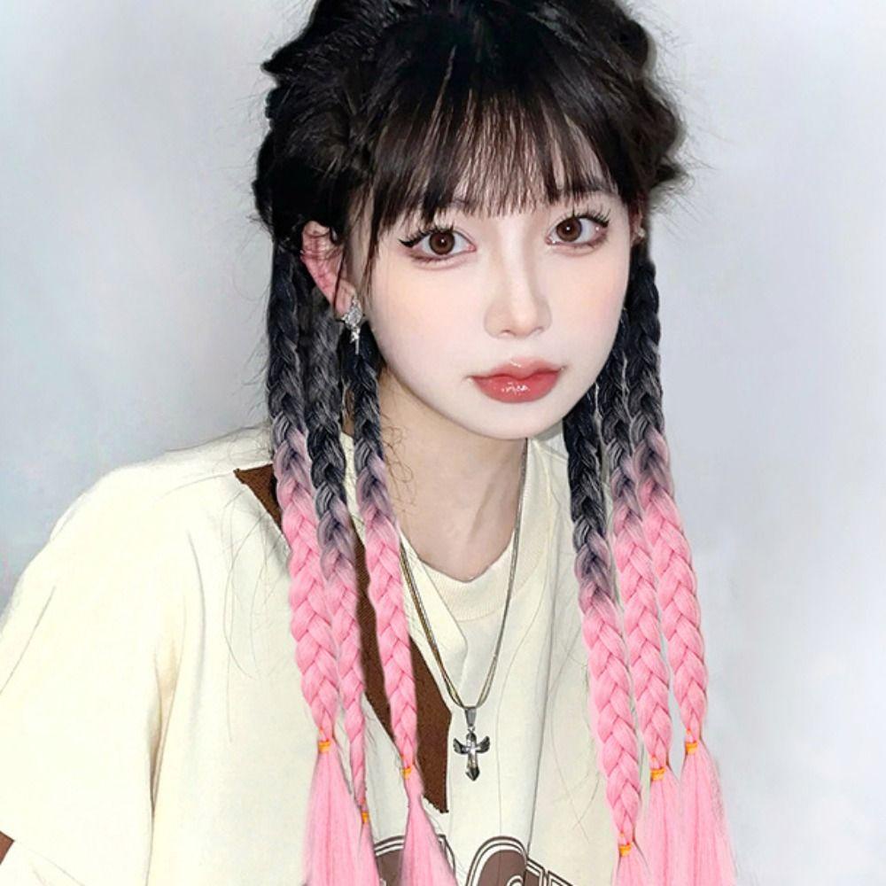 ANEMONE Bím Tóc Giả Màu Gradient Co Giãn Dễ Thương Dành Cho Nữ