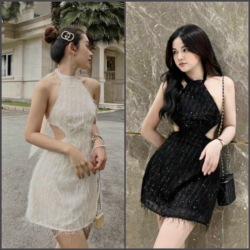 ĐẦM YẾM LÔNG ÁNH VŨ HỞ LƯNG BUỘC NƠ DÁNG NGẮN SEXY