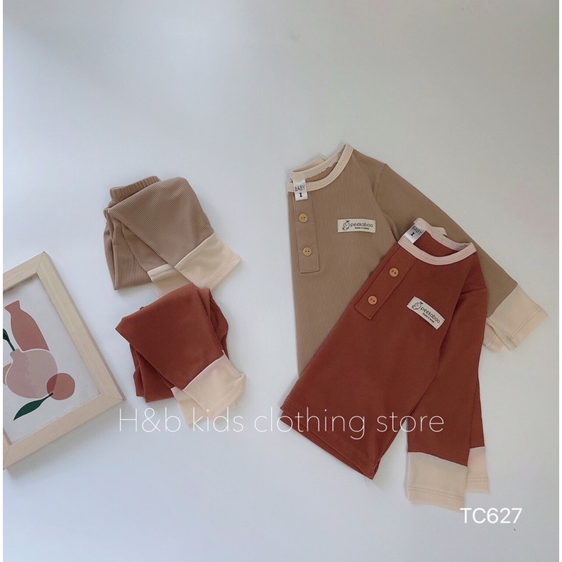 Bộ thun tăm dài tay bo viền mặc thu đông cho bé, chất vải mềm mịn co dãn size từ 7-17kg