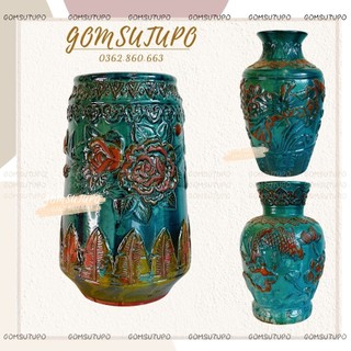 Bình gốm hoa khắc thủ công - bình hoa decor trang trí gomsutupo - gốm sứ tupo bát tràng
