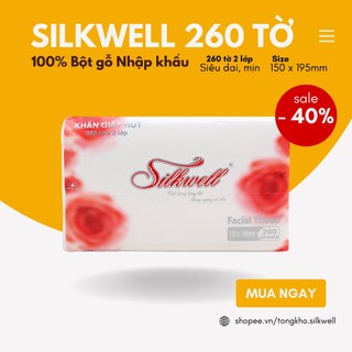 Giấy ăn Silkwell hoa hồng 260 tờ khổ 150, khăn giấy rút lụa siêu mềm mịn, không tẩy trắng