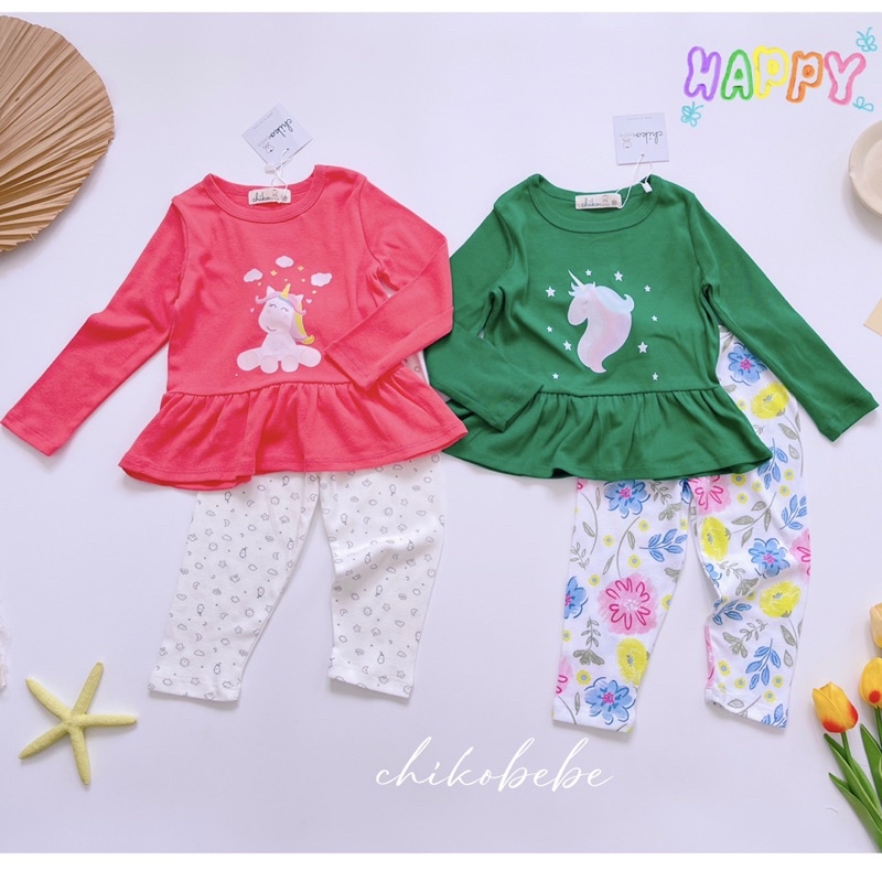 Bộ tay dài bé gái in hình xuất Nhật Chikobebe