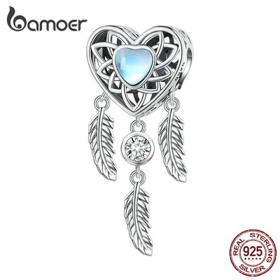 Mặt phụ kiện BAMOER bạc 925 hình dreamcatcher đính hạt thời trang cho nữ BSC749
