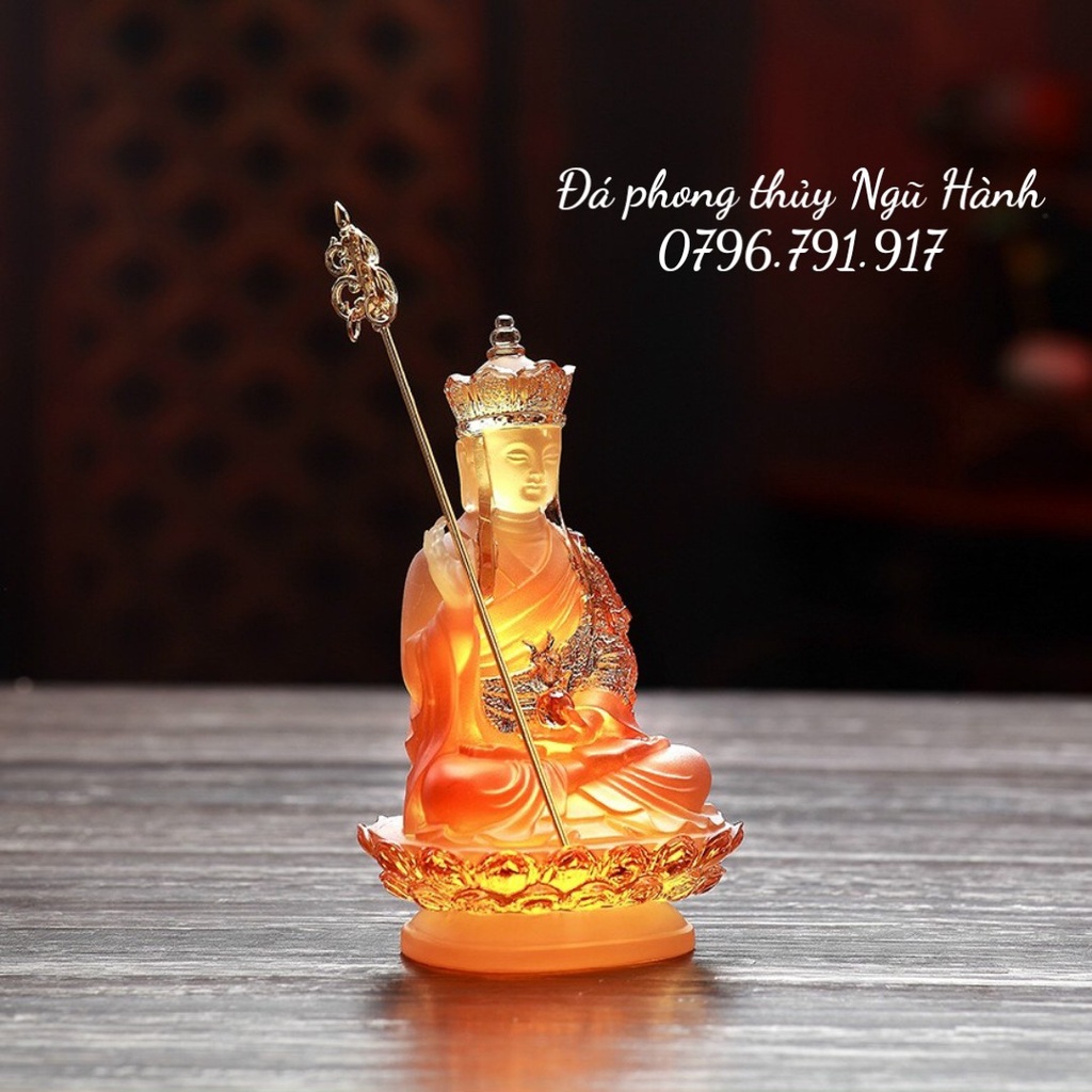 Tượng Địa Tạng Vương Bồ Tát Bằng Đá Lưu Ly Cao Cấp, Trang Trí Taplo Ô Tô Siêu Đẹp - Cao 15cm