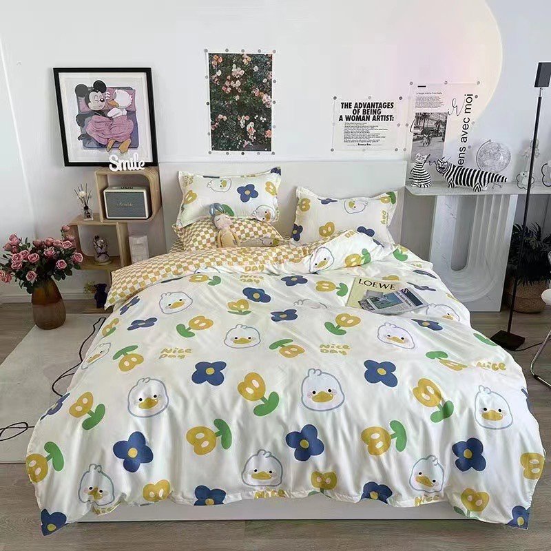 Bộ ga kí túc xá, bệnh viện kích thước 1m/1m2x2m gồm 1 ga chun và 1 vỏ gối nằm, Drap giường 1m/1m2 mẫu VỊT BÉ CON