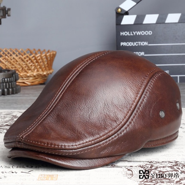 Mũ Beret Da Bò Thật Thời Trang Thu Đông Cho Nam Trung Niên