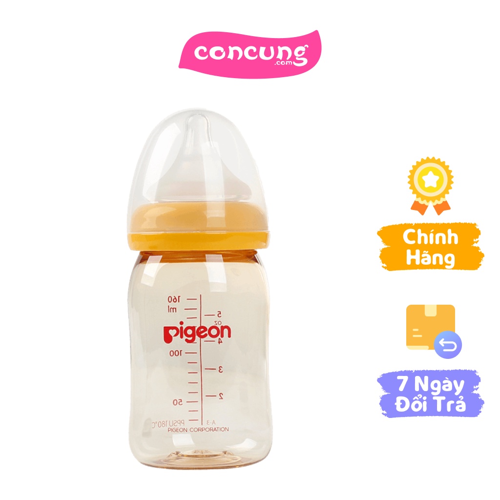 Bình sữa cổ rộng nhựa PPSU Pigeon 160ml - Vàng