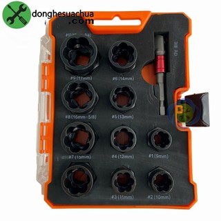 Bộ tuýp tháo ốc hư 11 chi tiết chuyên dụng để mở các loại ốc, bu-lông biến dạng, tuôn răng