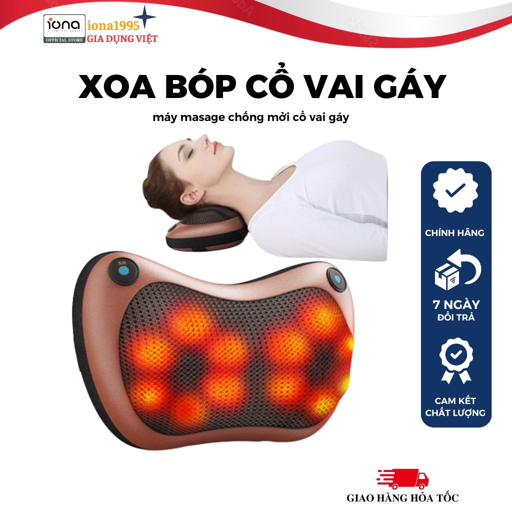 Gối masage hồng ngoại 8 bi cao cấp, gối matxa hồng ngoại công nghệ châu âu chống mỏi nhức cổ, vai gáy cực tốt bảo hành