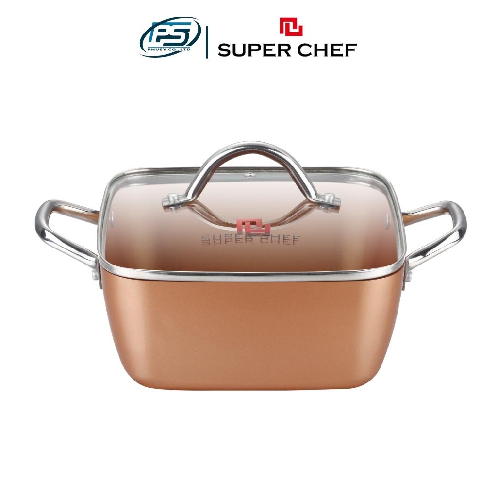 Nồi Lẩu Vuông Nắp Kính Super Chef Hợp Kim Tráng Men Đáy Từ Cao Cấp Đường Kính 20,24cm Dùng Được Cho Mọi Loại Bếp