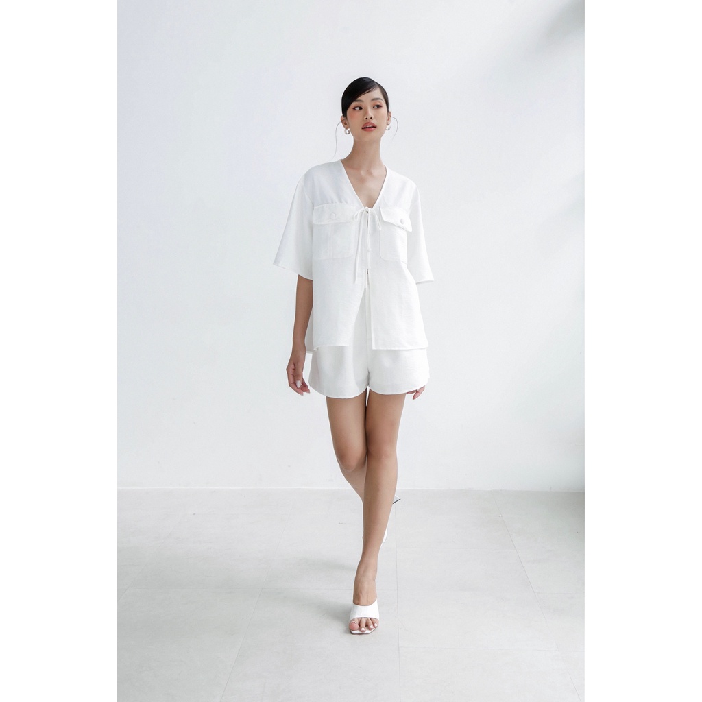 Áo nữ suông dài túi hộp thiết kế cột dây giữa cực xinh MIEU - JS22