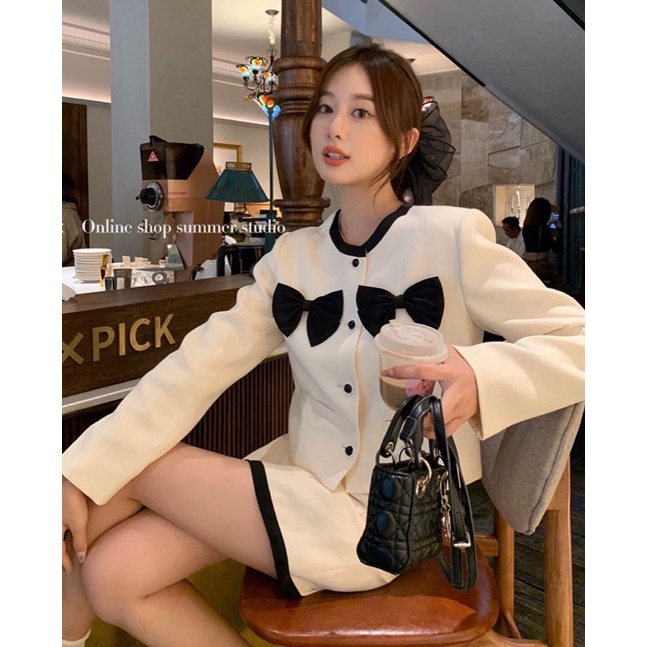 Set dạ nơ đen tiểu thư Hàng dạ QC 2 lớp lót cẩn thận