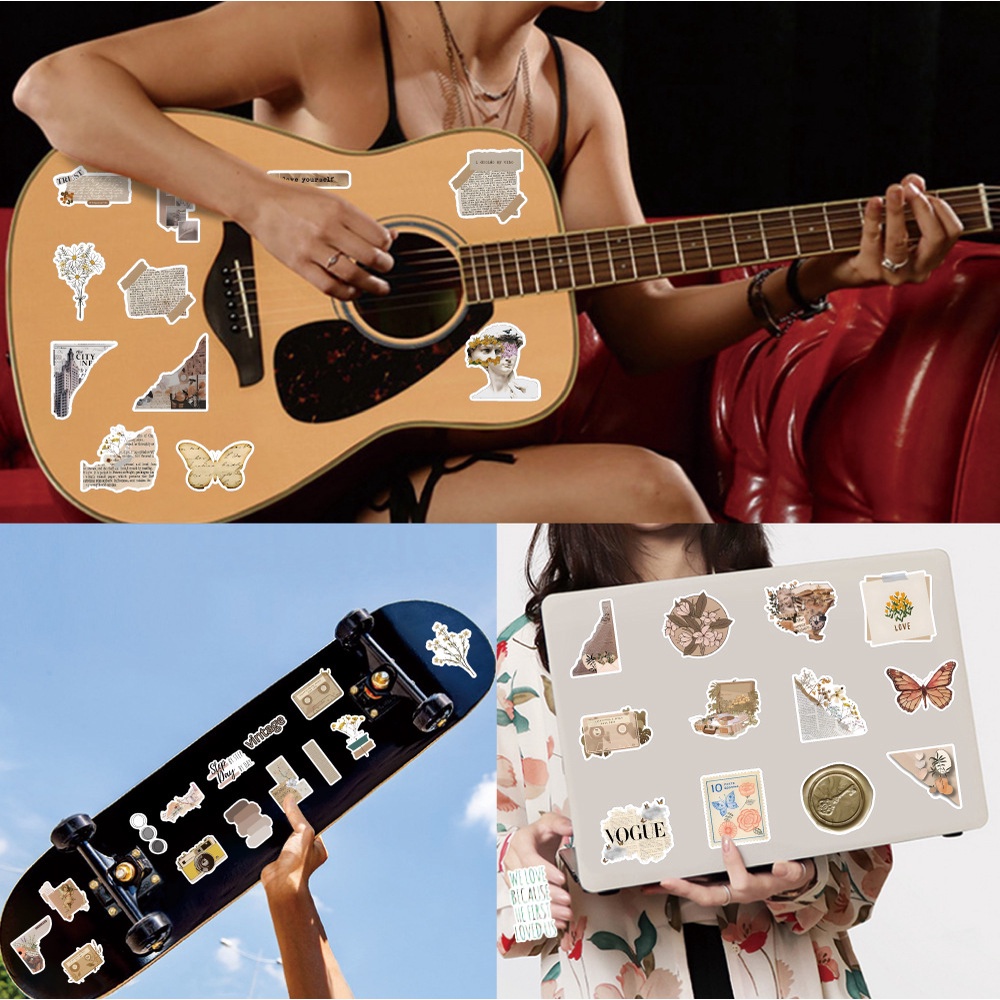Set 50 chiếc sticker chống nước THẾ GIỚI VINTAGE RETRO CỔ ĐIỂN dùng dán mũ bảo hiểm, vali, laptop, đàn guitar, tường