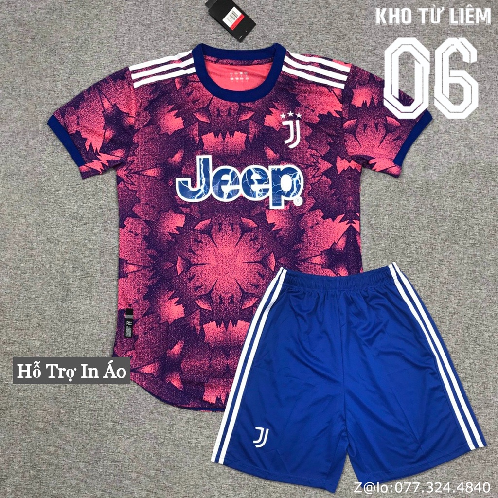 Đồ đá banh - bộ quần áo đá bóng nam ngắn tay Juventus Tím Hoa Văn Vải Fex Thái cao cấp