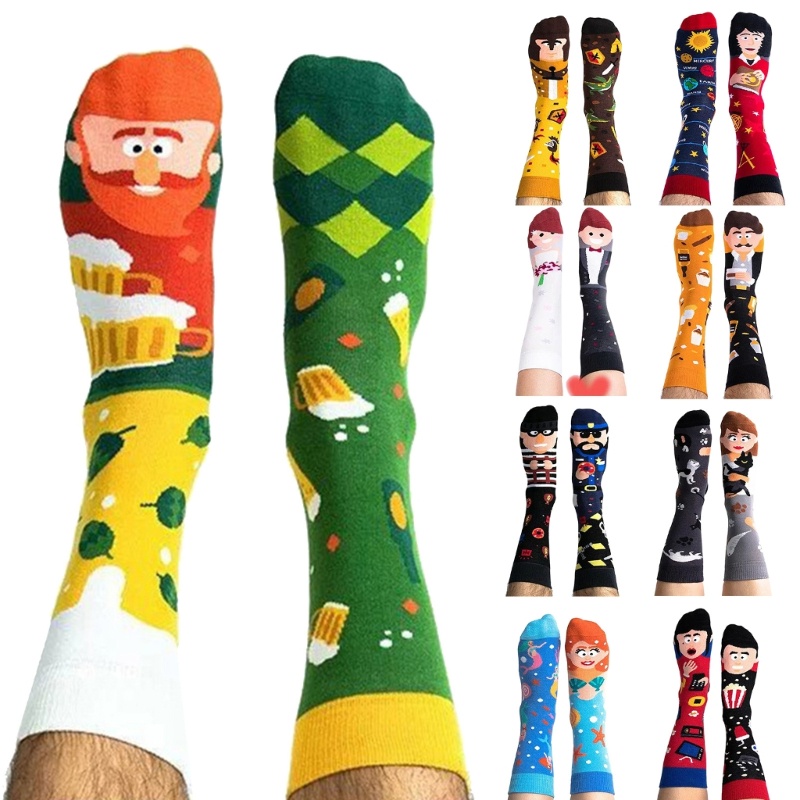 Vớ Thể Thao Dài Trung Bình Bằng Vải Jacquard Cotton Không Đối Xứng Cá Tính