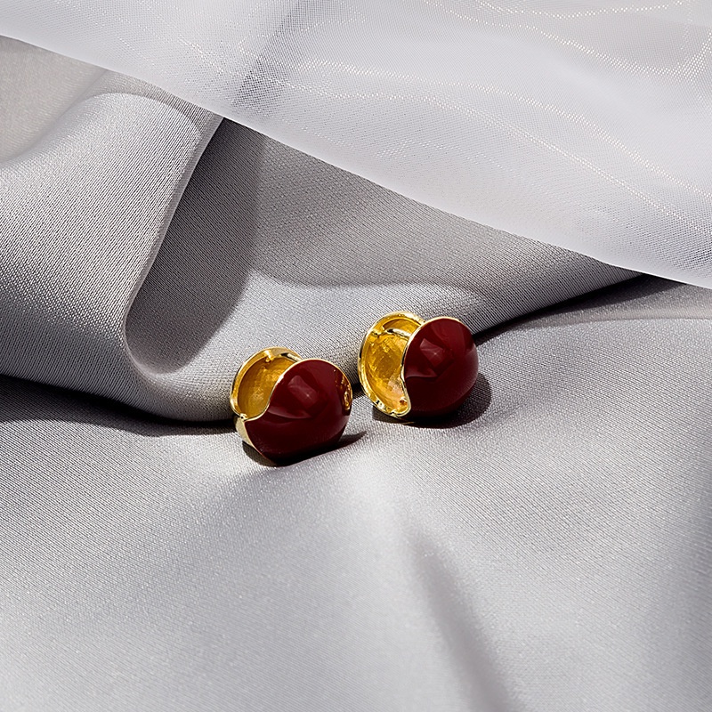 Bông Tai Hai Mặt Hình Tròn Đính Hạt Đậu Đỏ Phong Cách Đơn Giản Thời Trang 2022 Dành Cho Nữ