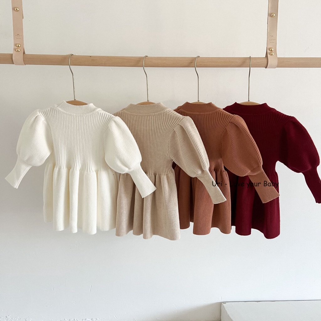 Váy len tay bồng Emma bé gái 6-24m , Váy len bé gái