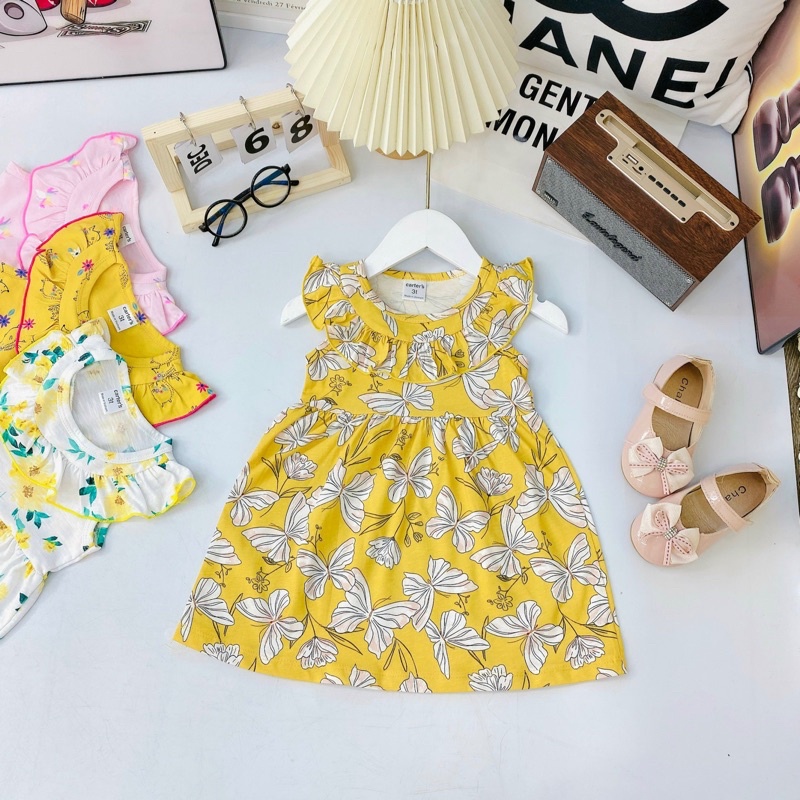 Váy thun cotton bèo cổ VNXK bé gái
