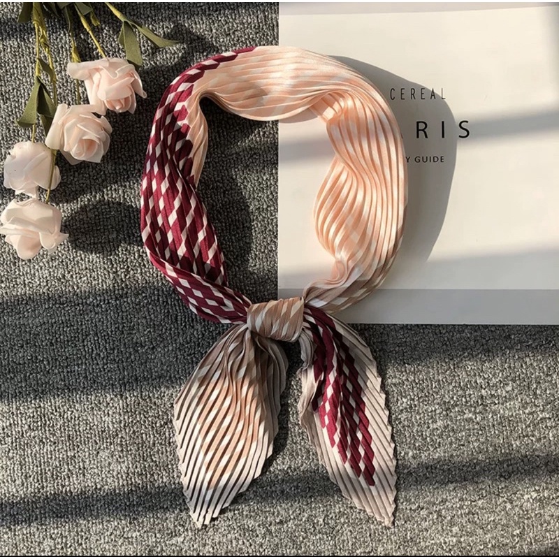 Khăn choàng cổ lụa vuông xếp ly - Khăn turban