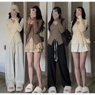 Áo len chocker cố V vạt chéo