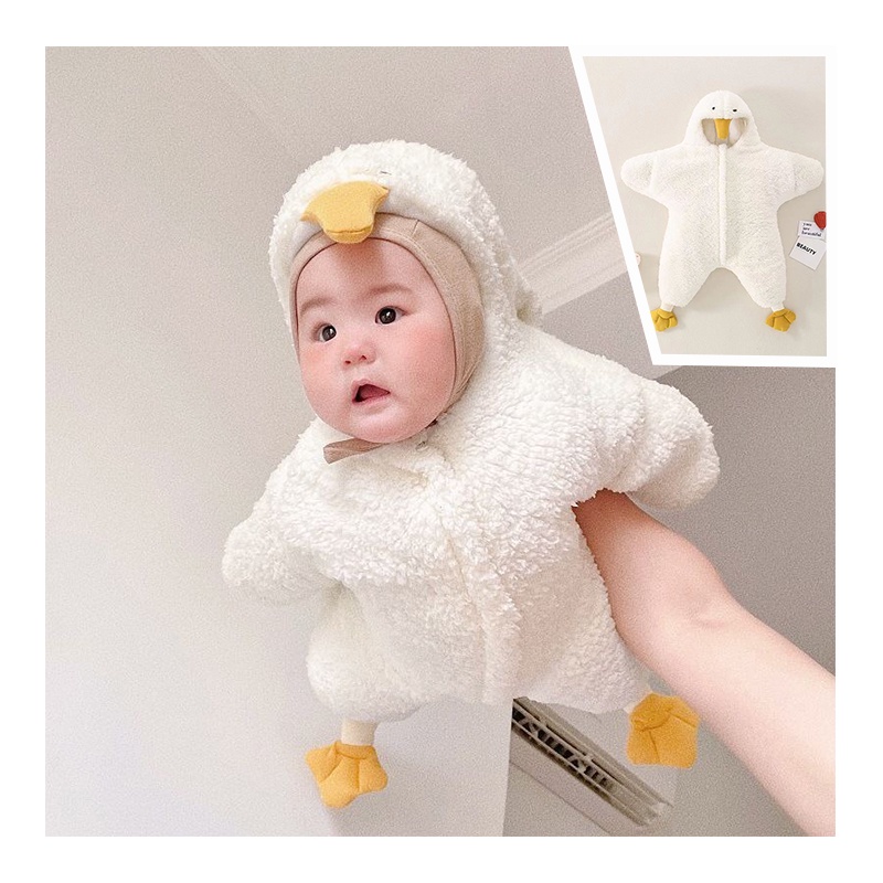 Hàng Có Sẵn✨Ins Pie Daxing Áo Liền Quần Có Mũ Trùm Dày Dặn Ấm Áp Hình Sao Biển Màu Trắng Dành Cho Bé Vào Mù