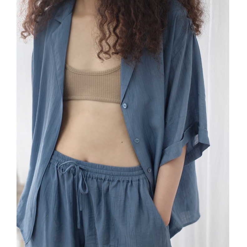 /ou'ba:d/ - ÁO DANTON XANH chất vải voan mềm mại, form sơmi rộng oversize tay lỡ basic nam nữ unisex S/M