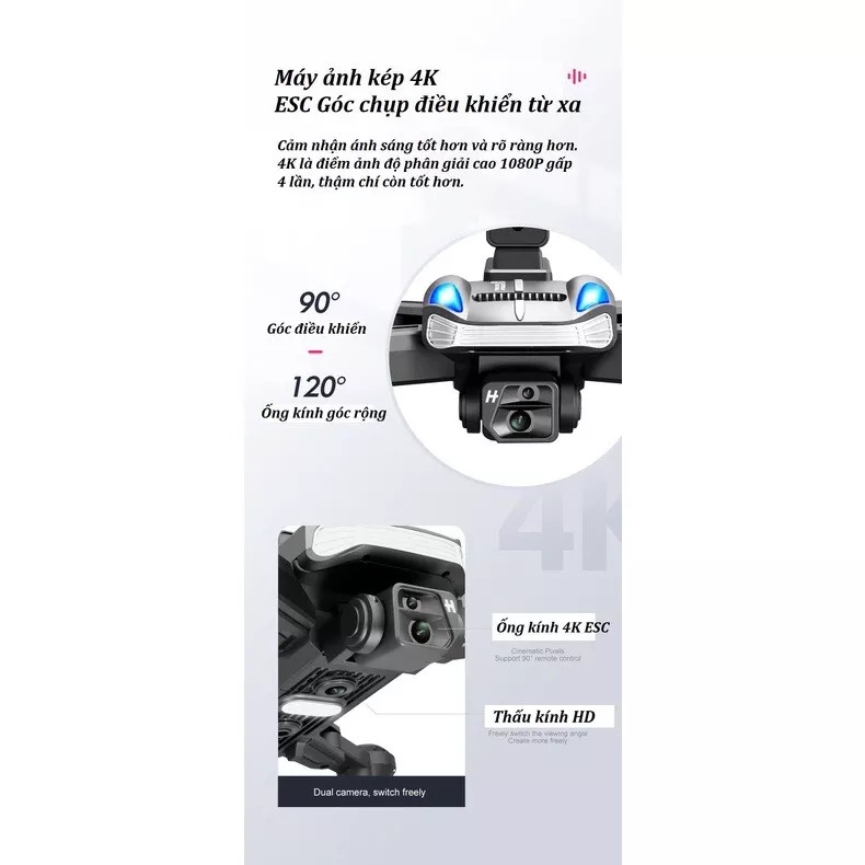 Máy Bay Điều Khiển Từ Xa 4 Cánh K8 Pro - Flycam Mini Giá Rẻ Camera Kép Cảm Biến Tránh Vật Cản, Thời Gian Bay 25 Phút | BigBuy360 - bigbuy360.vn