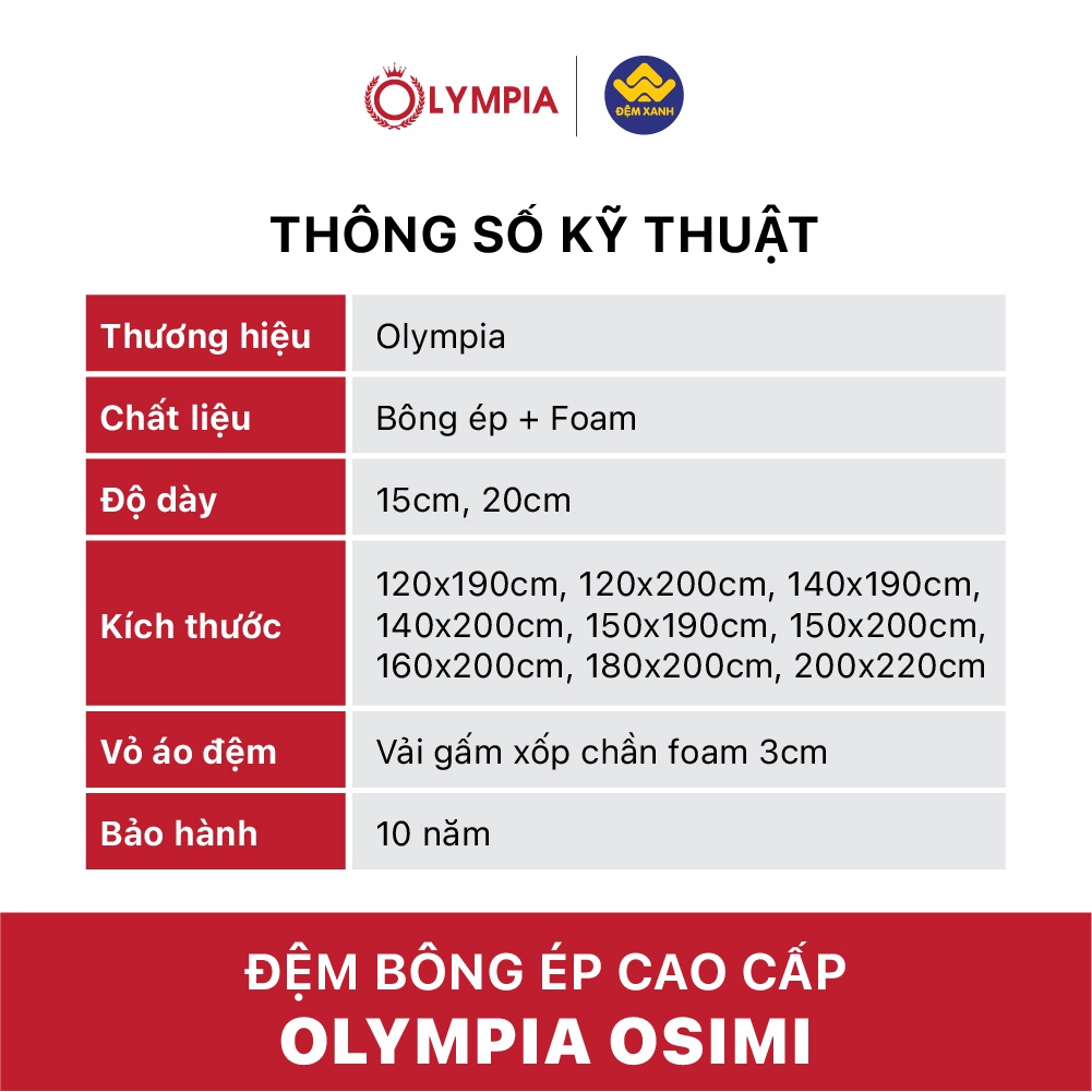 Đệm Olympia cao cấp Osimi - Bảo hành chính hãng tới 10 năm