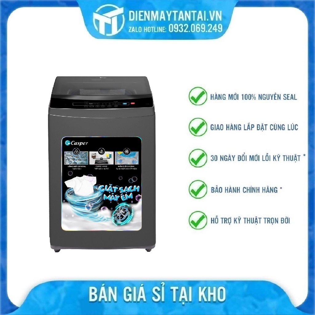 Máy giặt Casper 7.5 kg WT-75N70BGA Mới 2021 Hẹn giờ giặt,Khóa trẻ em,Tự khởi động lại khi có điện, GIAO MIỄN PHÍ HCM