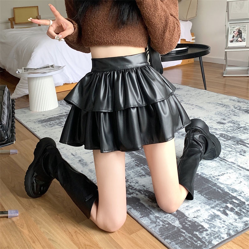 Chân Váy Da PU Xếp Ly Dáng Chữ a Lưng Cao Thời Trang Thu Đông Hàn Quốc 2022 Cho Nữ