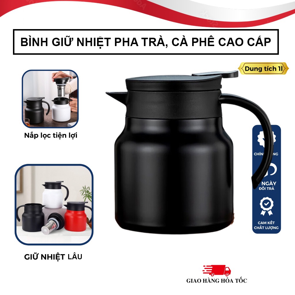 Ấm Pha Trà Giữ Nhiệt Chất Liệu Inox 316 Không Gỉ Có Lọc Trà Dung Tích 1000 ML, Bình Giữ Nhiệt Mini Có Tay Cầm Tiện Lợi